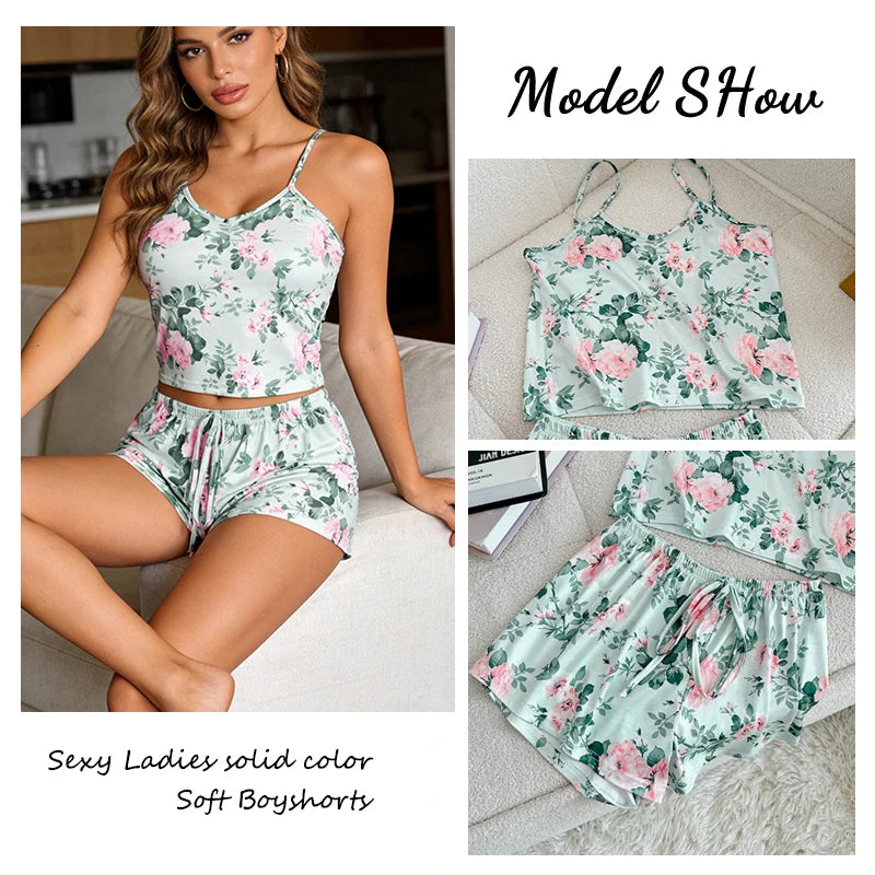 Pijama Feminino de Cetim Estampado – Blusa Manga Curta e Short, Conjunto Confortável
