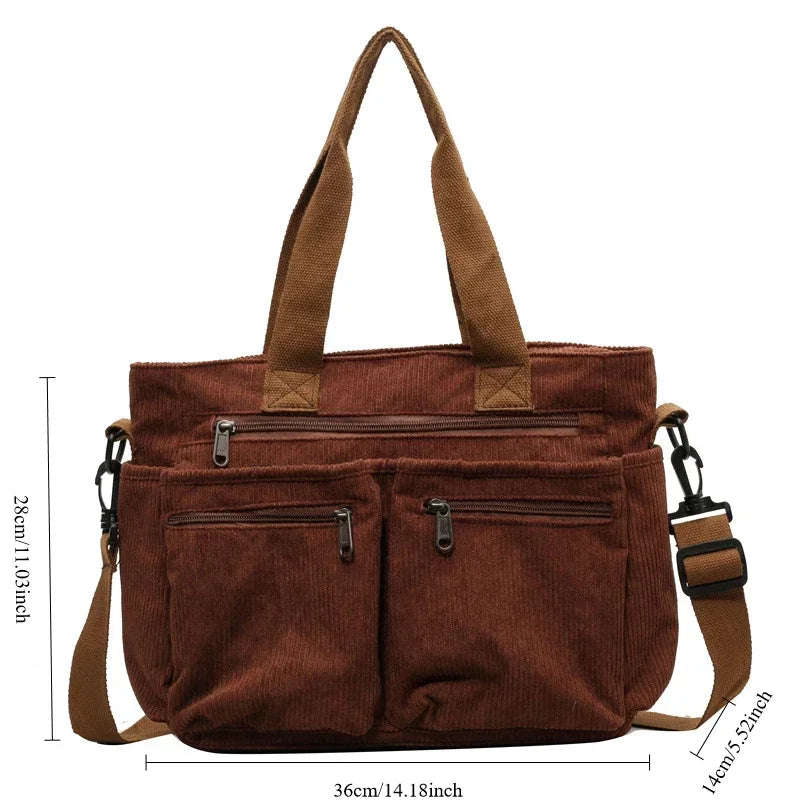 Bolsa Tiracolo de Veludo Cotelê Grande Capacidade