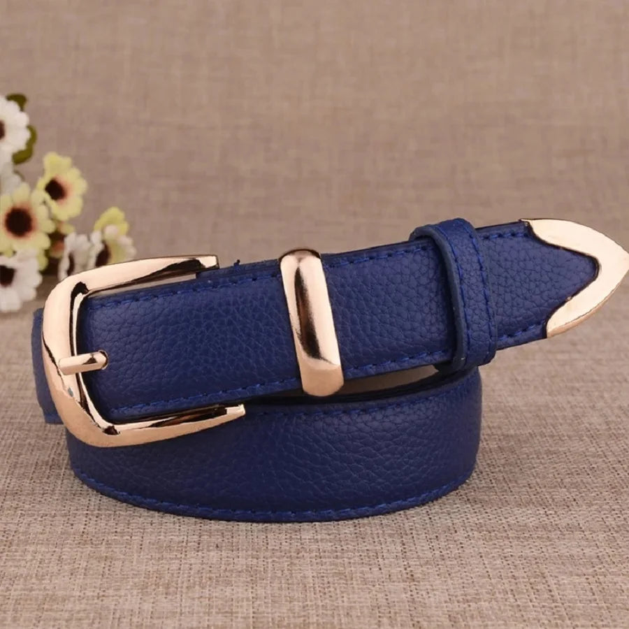 Cinto Feminino em Material Sintético com Fivela de Pino – Estilo Vintage, Várias Cores