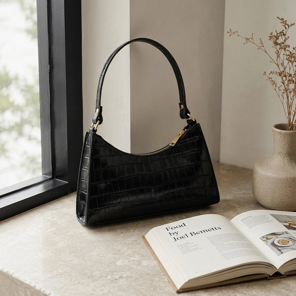 Bolsa Baguete Feminina Textura Croco – Preta ou Vermelha