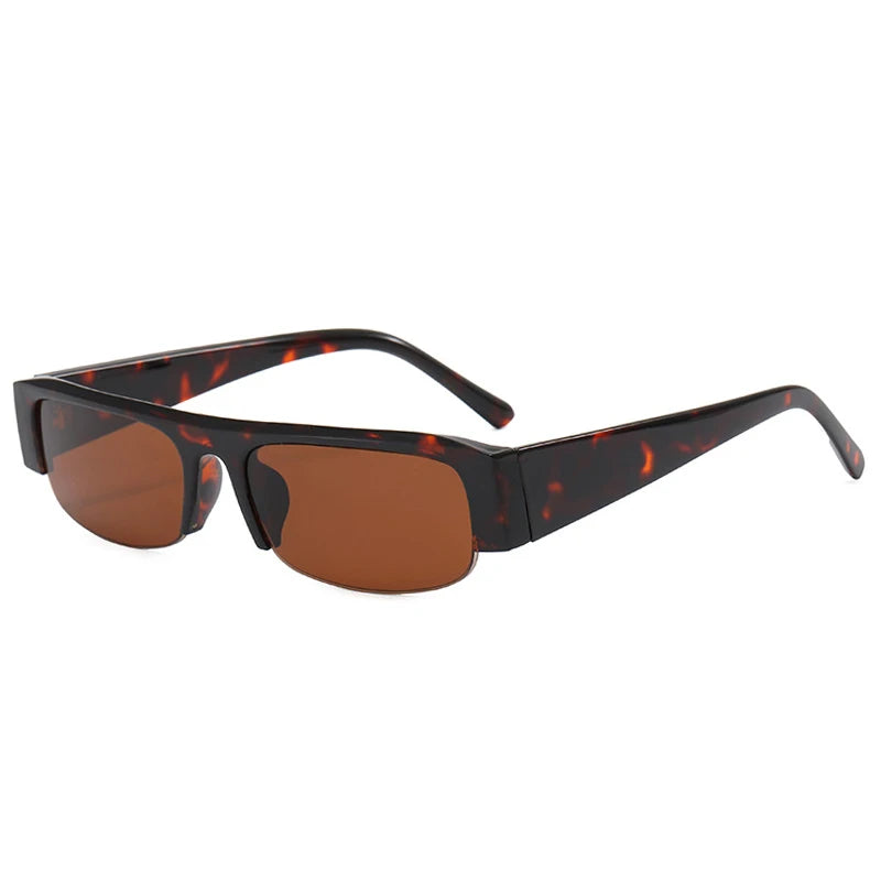 Óculos de Sol Retangular Pequeno Meia Armação Vintage – UV400