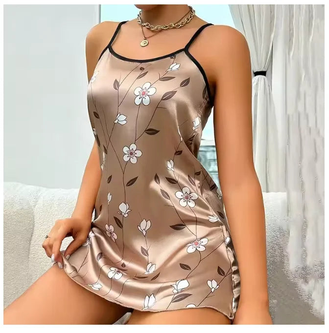 Camisola de Cetim Floral Sem Mangas Costas Nuas para Casa