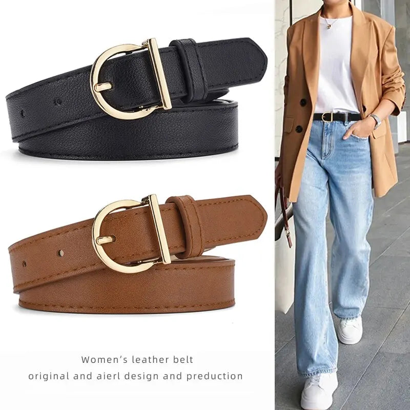 Cinto Feminino Fivela Dourada em Material Sintético – Elegante e Versátil, 105cm