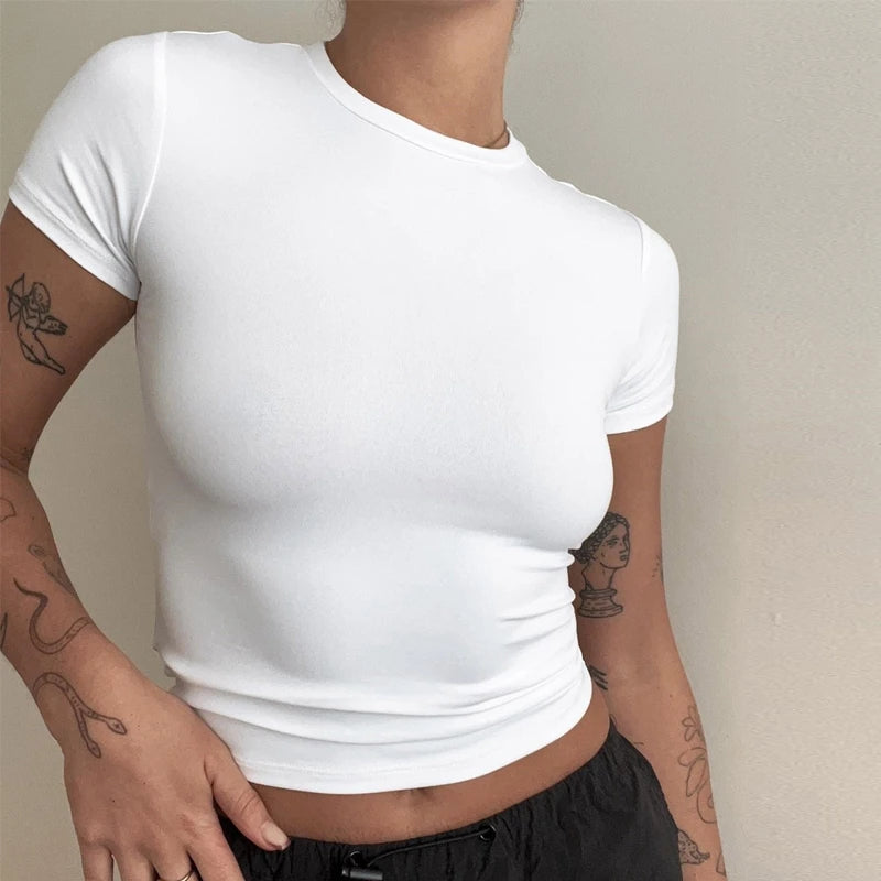 Camiseta Feminina Básica de Manga Curta Slim – Casual Moda Verão