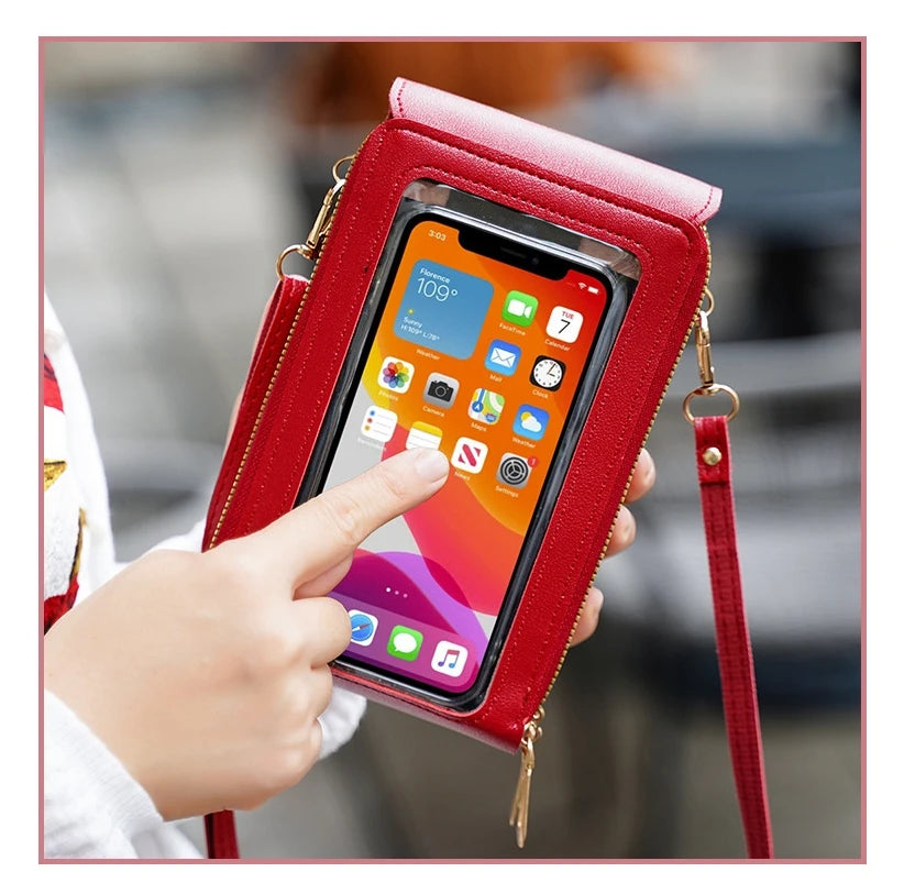 Bolsa Transversal Feminina Pequena Porta-Celular com Visor Touch e Porta-Cartões – 6 Cores