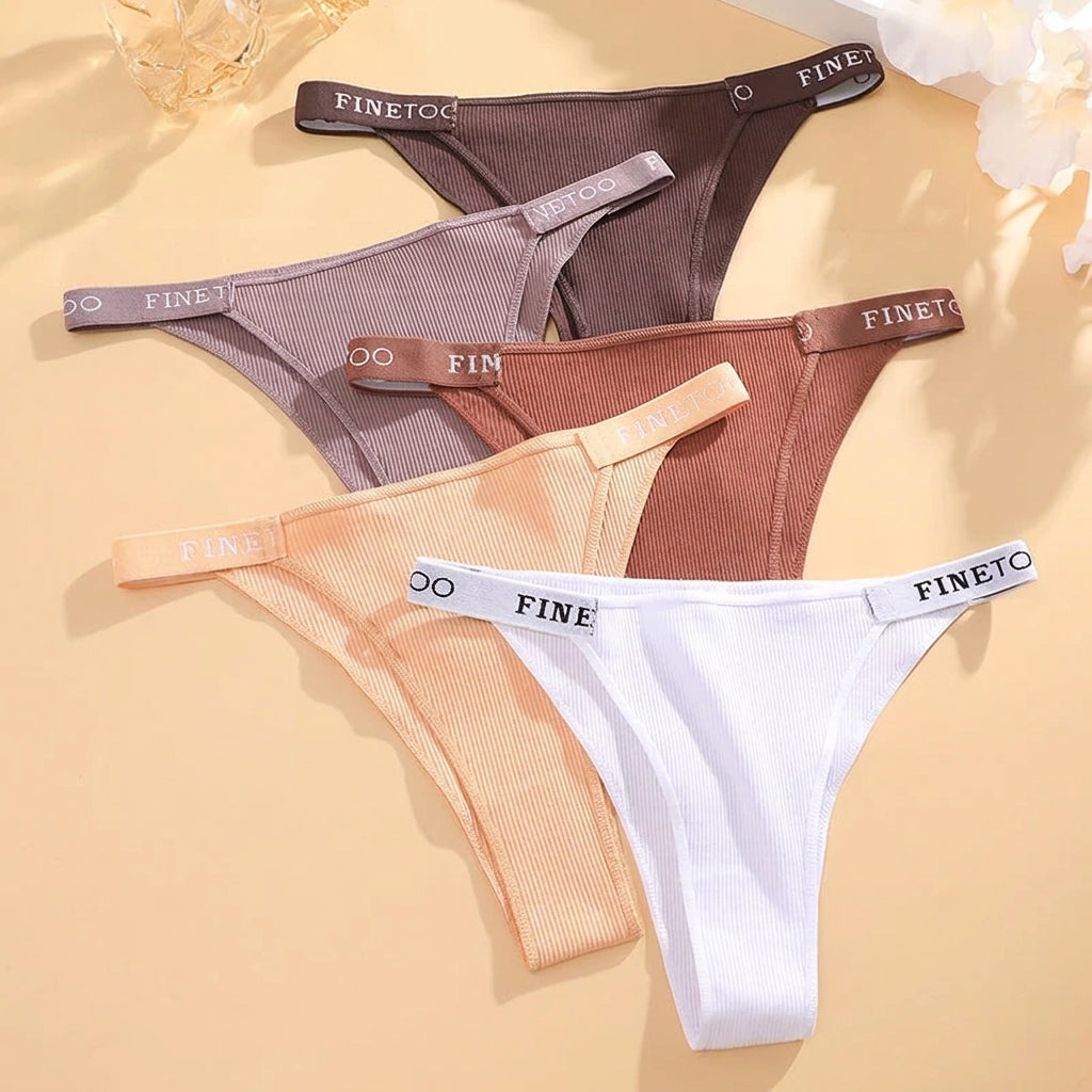 5-Pack Low-Rise Cotton Panties with Logo Waistband