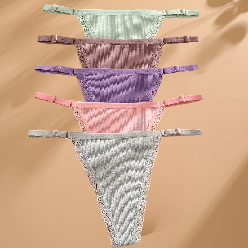 5-Pack Low-Rise Cotton Thong Panties – Assorted Colors