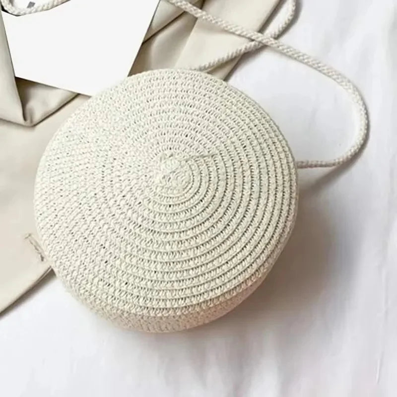 Bolsa de Palha Redonda Minimalista de Ombro
