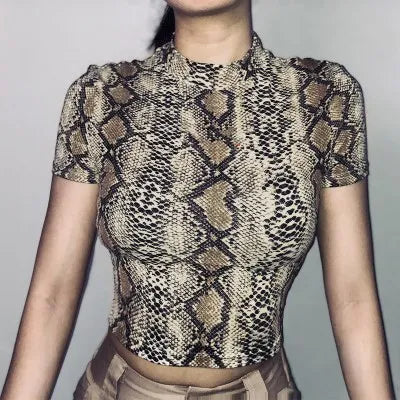 2024 Sexy Crop Top Women Snake Print Tank Top Slim Primer High Collar Vest Harajuku Crop Tank Top T Shirt Femme Girls Camis Tops