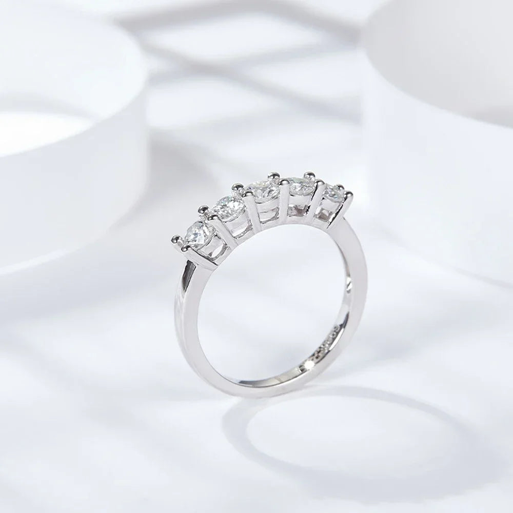 Anel Moissanite Prata 925 Aliança Clássica