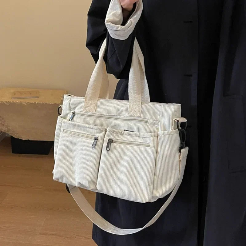 Bolsa Tiracolo de Veludo Cotelê Grande Capacidade