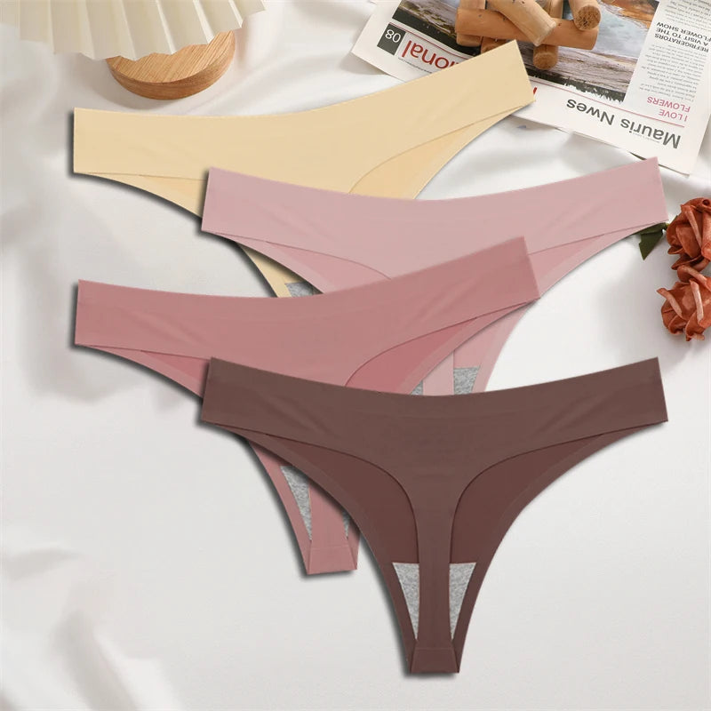 4-Piece Satin-Touch Seamless Thong Set – Low Rise