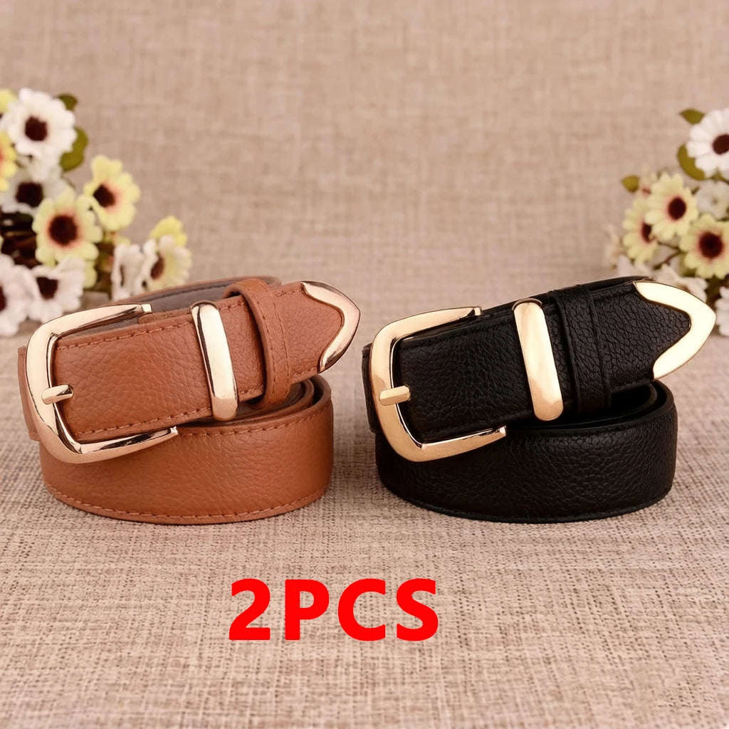 Cinto Feminino em Material Sintético com Fivela de Pino – Estilo Vintage, Várias Cores