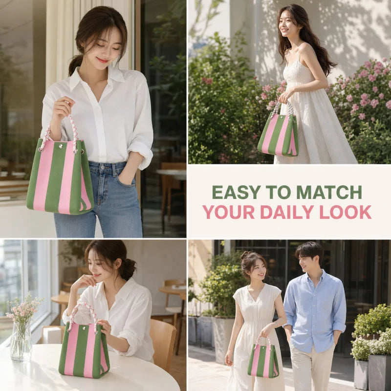 Bolsa Tote Mini de Crochê Listrada Estilo Coreano – Leve para o Verão