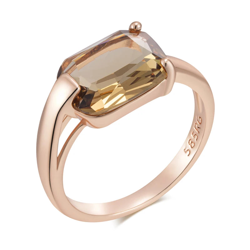 Anel Quadrado Zircônia Marrom Dourado Rosé