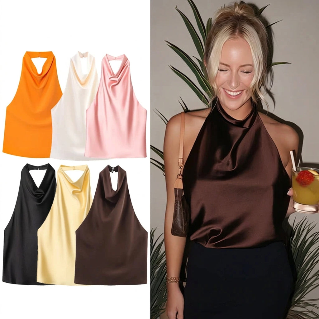 Top Corset Frente Única Cetim Costas Abertas – Amarelo, Rosa ou Preto