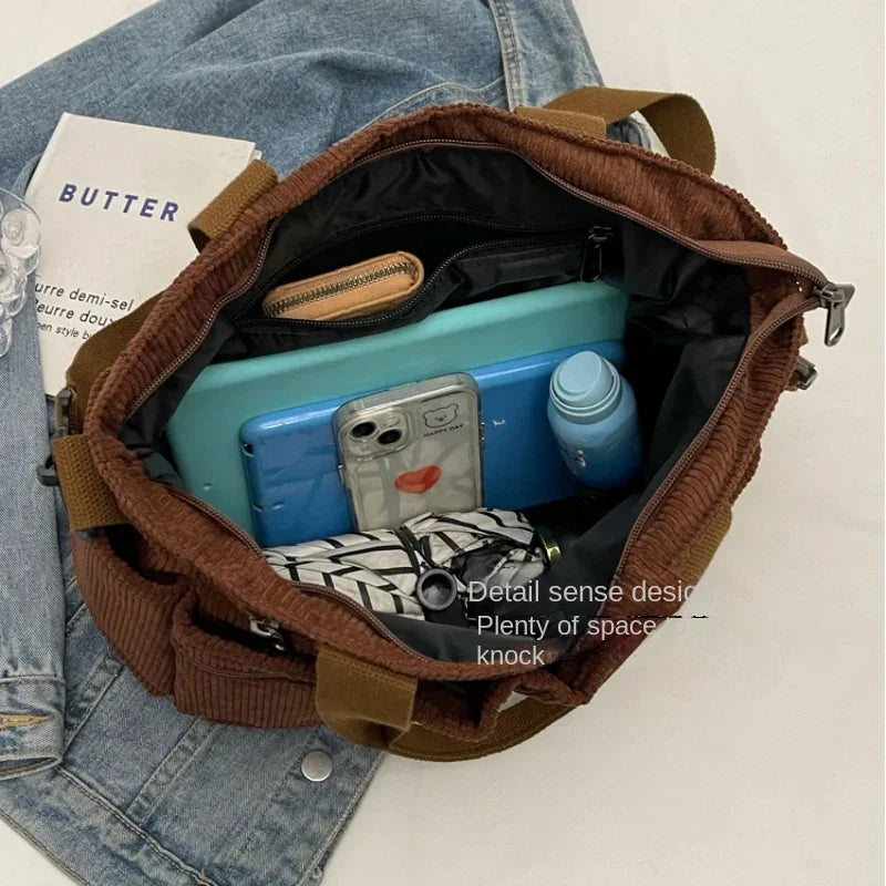 Bolsa Tiracolo de Veludo Cotelê Grande Capacidade
