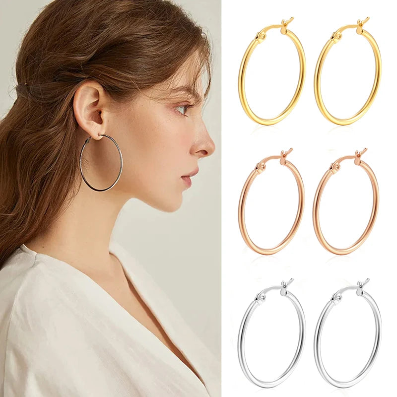 Brincos Argola Grande Clássica Aço Inoxidável Dourado e Prateado