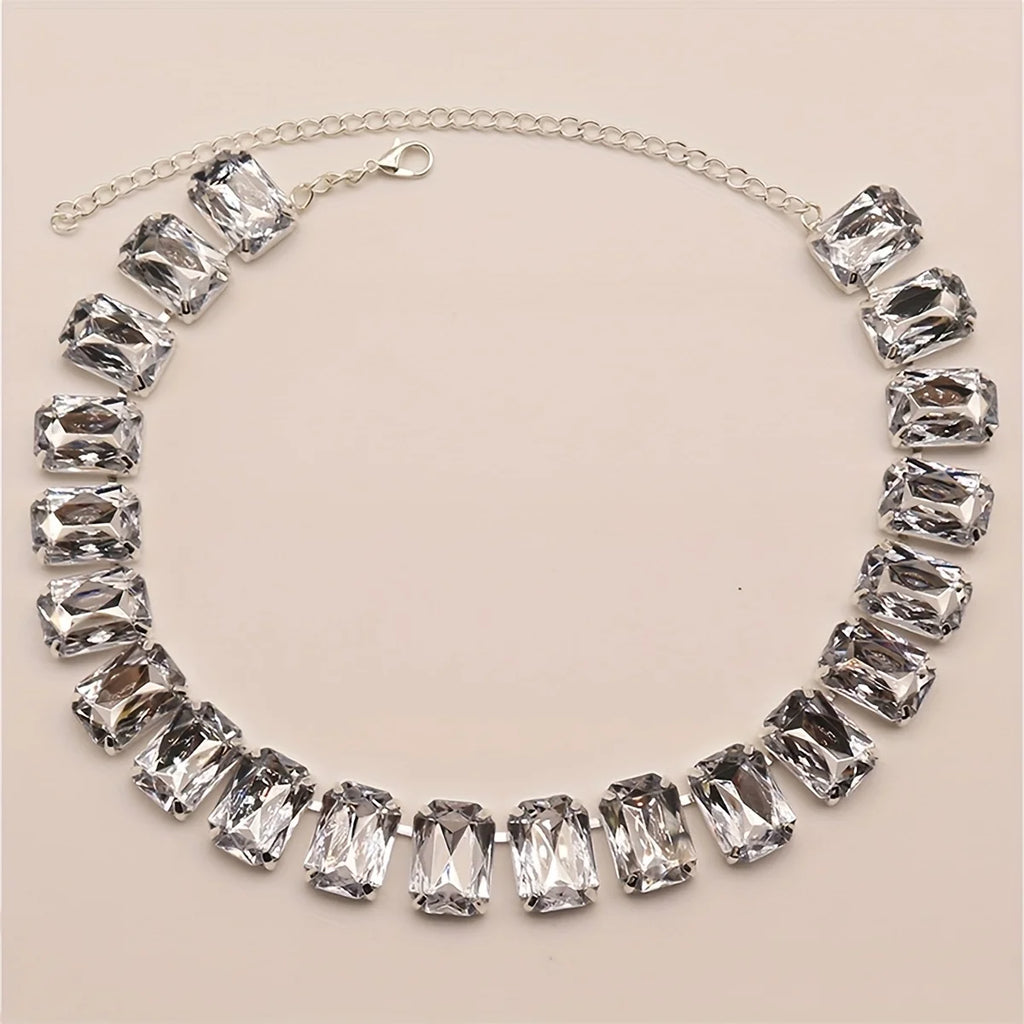 Colar Luxuoso de Strass Quadrado Cintilante