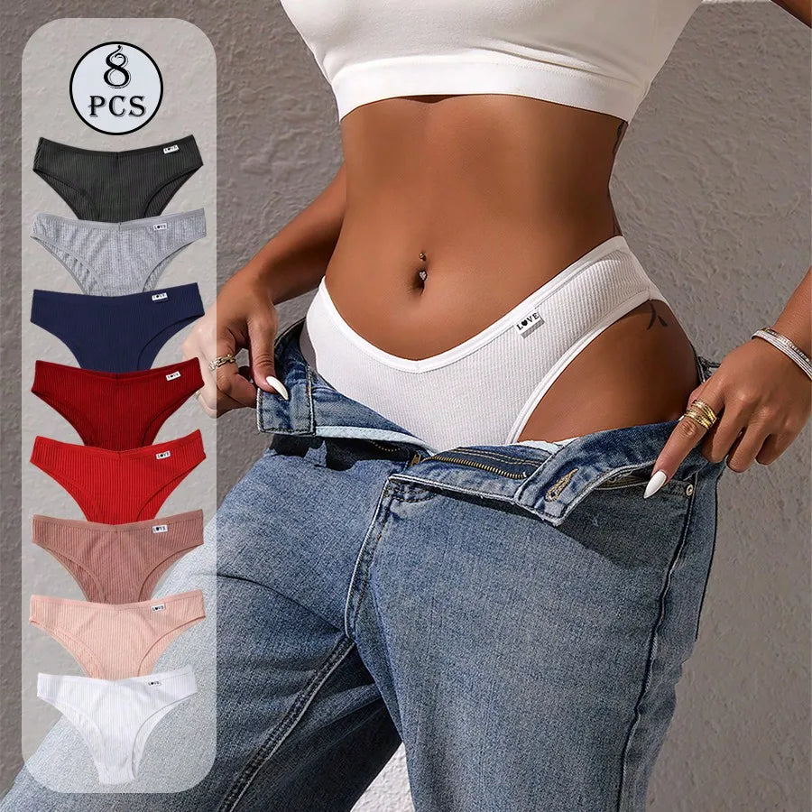 Kit 8 Calcinhas Macias Cintura Baixa em V Alta Elasticidade Confortáveis Feminina