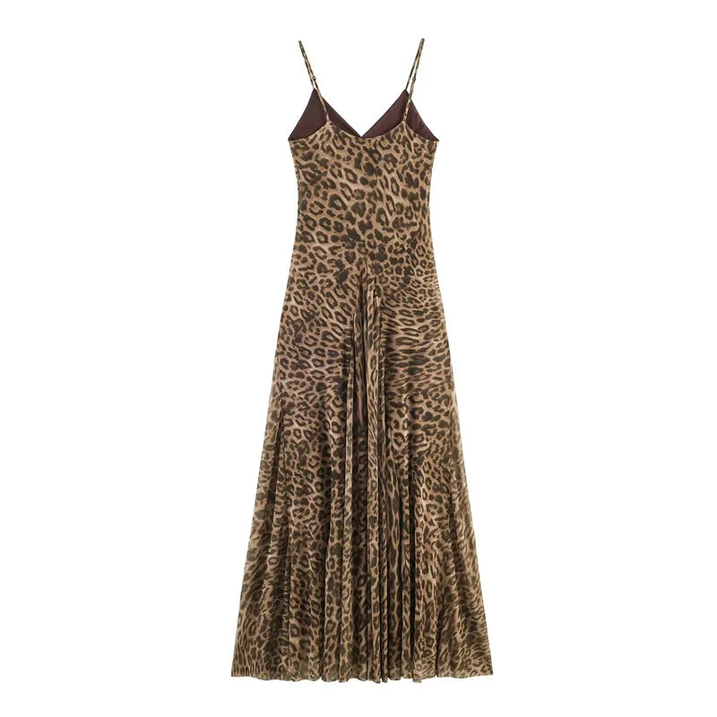 Vestido Midi Estampa de Onça com Alças Finas Modelagem A