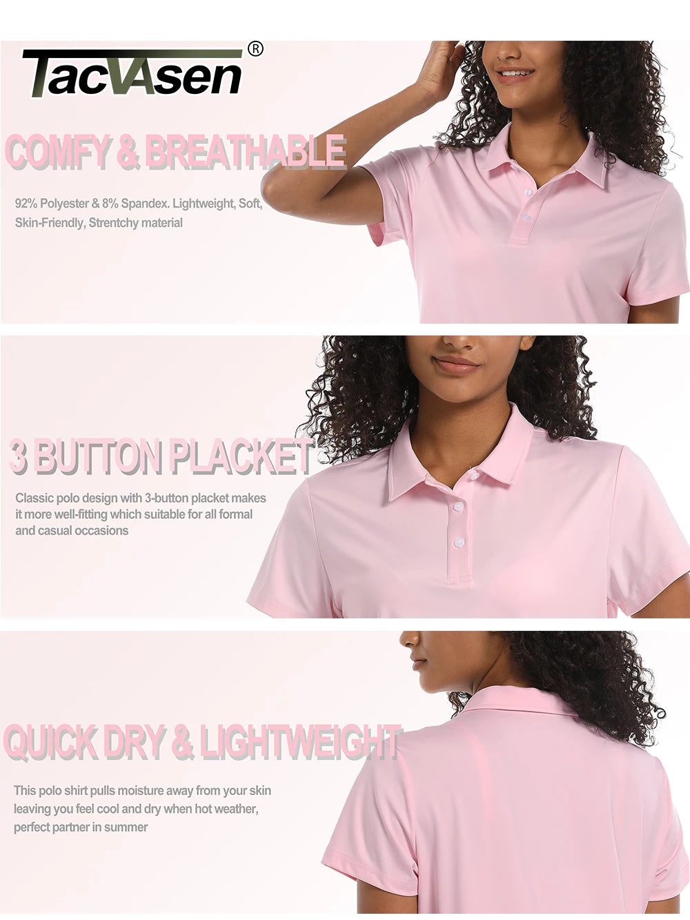 TACVASEN UPF 50+ Short Sleeve Golf Polos Shirts High Elastic Womens Sun Protection T-shirts Quick Dry Workout Tee Pullover Tops