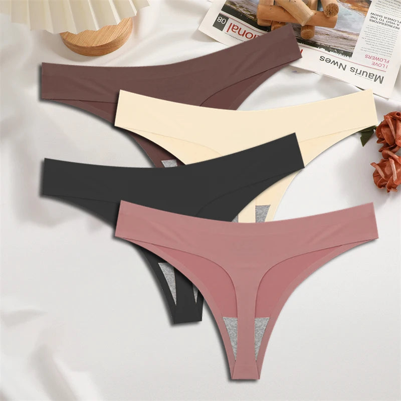 4-Piece Satin-Touch Seamless Thong Set – Low Rise