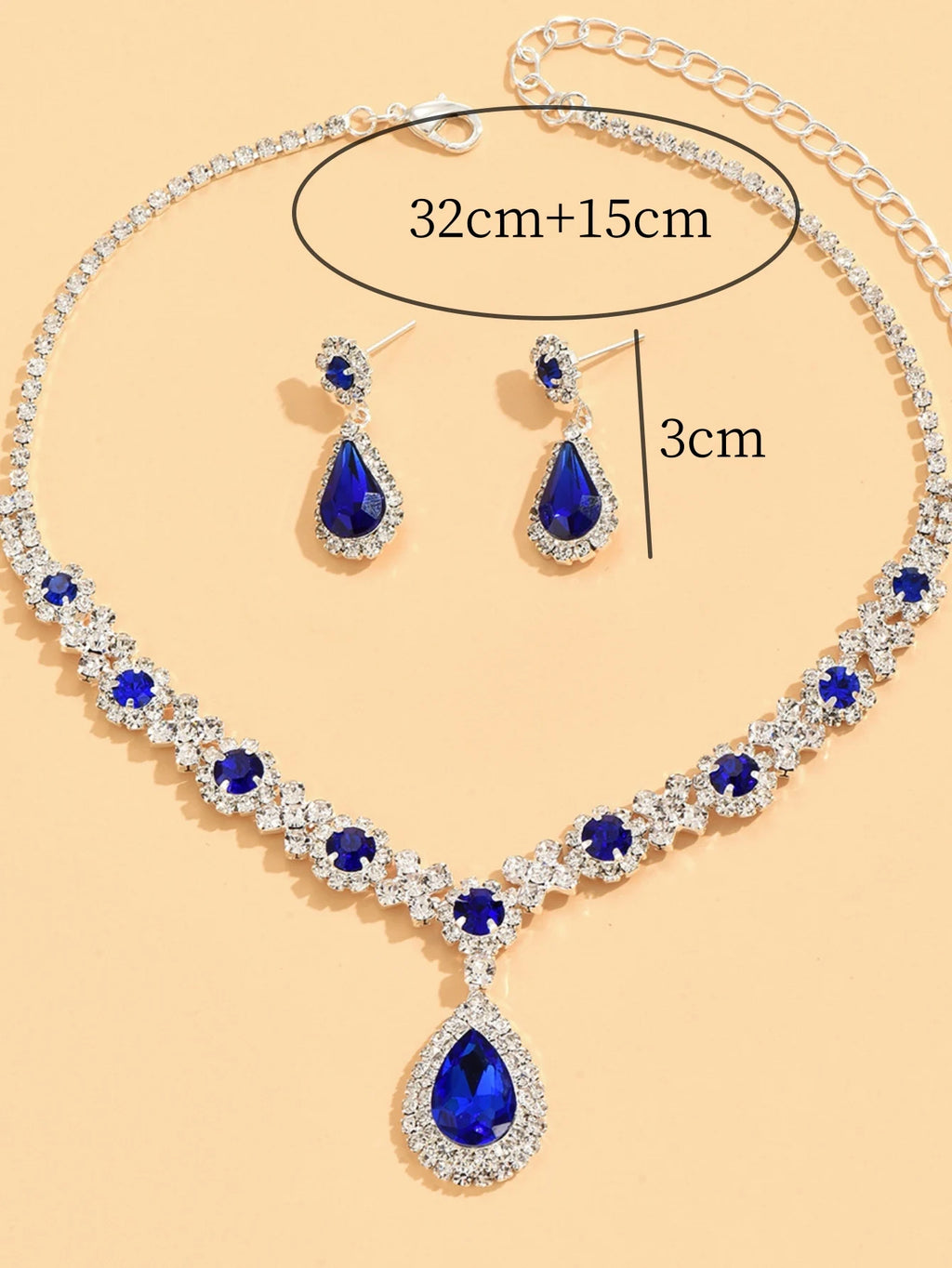 Conjunto de Colar e Brincos em Gota de Cristal – 3 Peças para Casamento e Festa