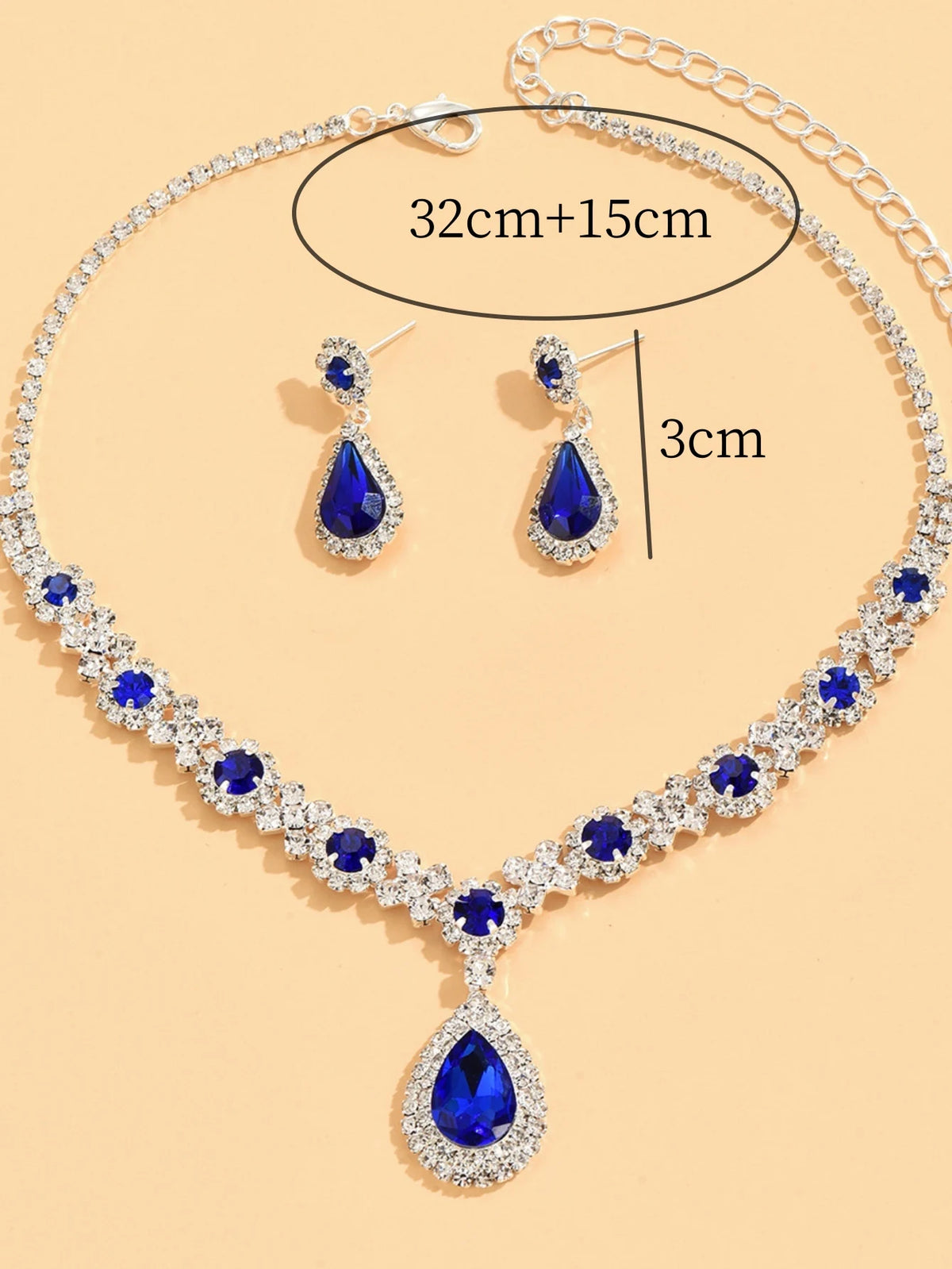 Conjunto de Colar e Brincos em Gota de Cristal – 3 Peças para Casamento e Festa