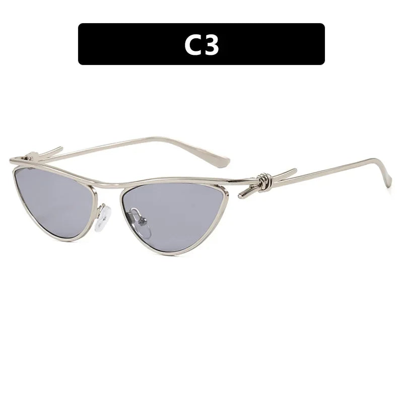 Óculos de Sol Gatinho Triangular Y2K Feminino, Design Punk com Armação Metálica