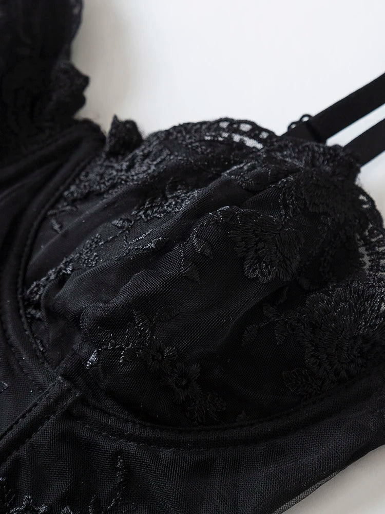 Corset Cropped de Renda Preto Slim