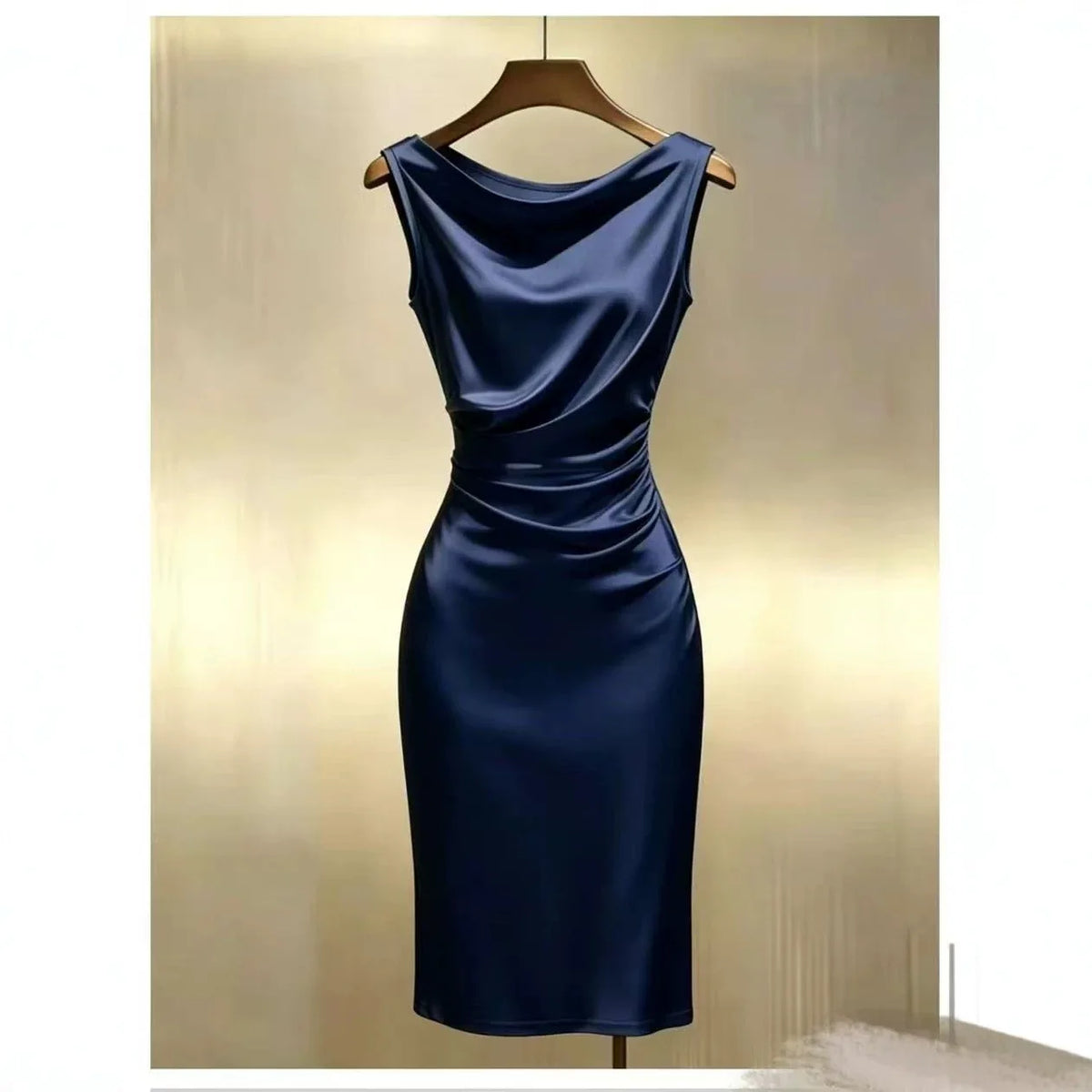 Vestido Midi Plissado Sem Mangas Elegante Estilo Francês