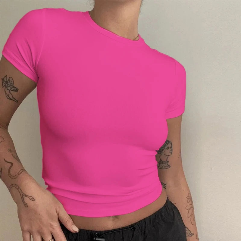 Camiseta Feminina Básica de Manga Curta Slim – Casual Moda Verão