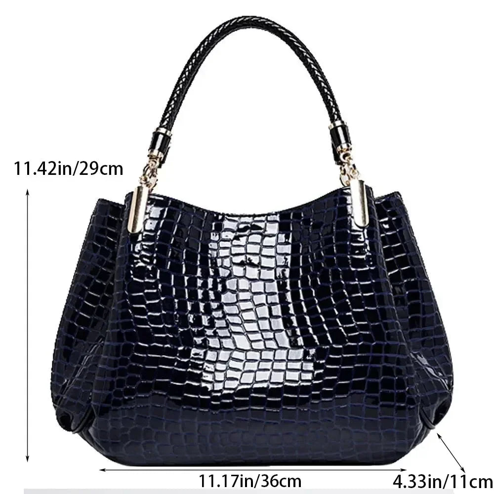 Bolsa Feminina de Ombro Estampa Crocodilo, Grande Capacidade, Ideal para o Dia a Dia