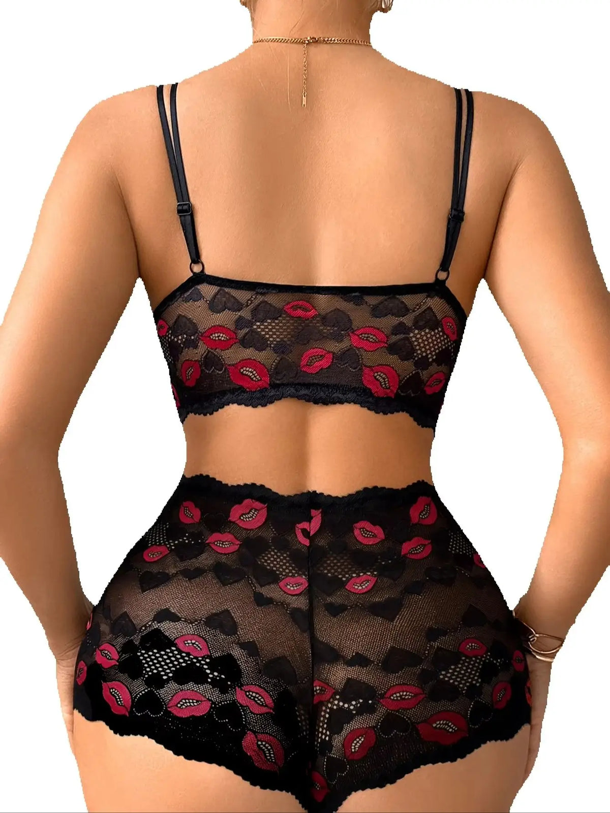 Conjunto de Lingerie de Renda Estampa Lábios