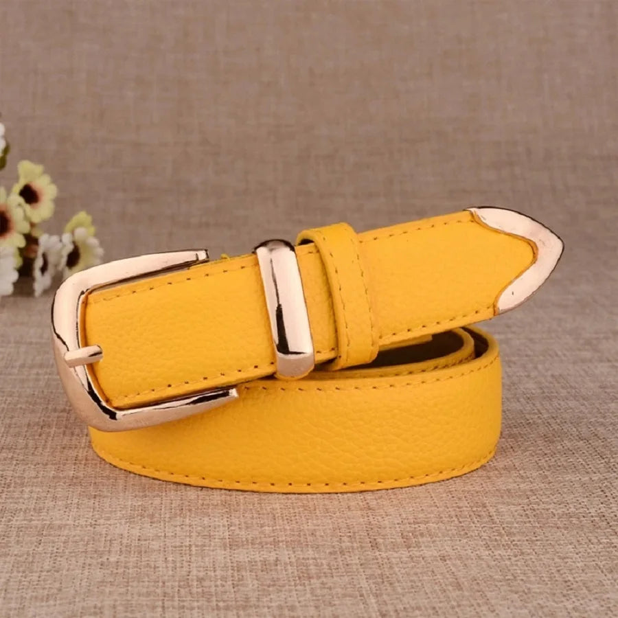 Cinto Feminino em Material Sintético com Fivela de Pino – Estilo Vintage, Várias Cores