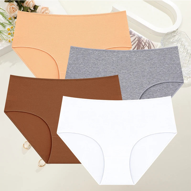 Kit 4 Calcinhas de Algodão Cintura Alta – Conforto Sem Costura, Respirável, P ao GG