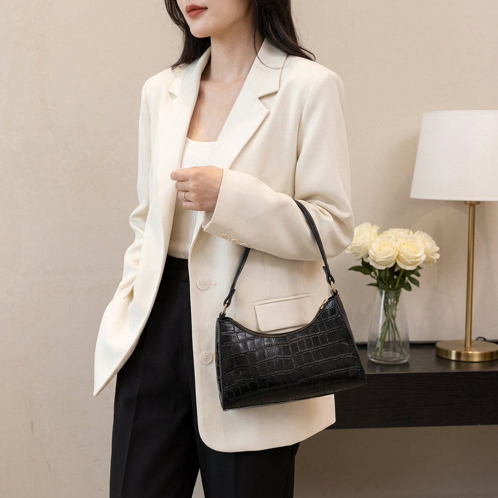 Bolsa Baguete Feminina Textura Croco – Preta ou Vermelha
