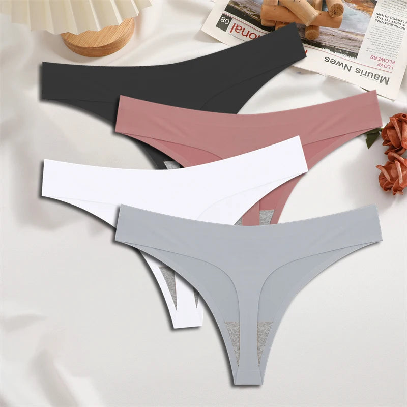 4-Piece Satin-Touch Seamless Thong Set – Low Rise