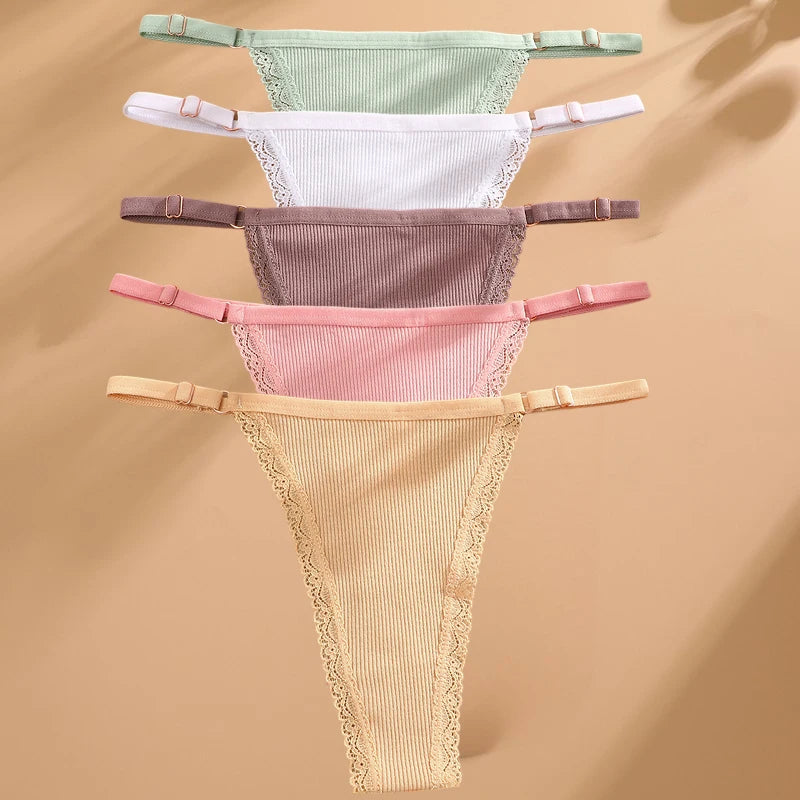 5-Pack Low-Rise Cotton Thong Panties – Assorted Colors
