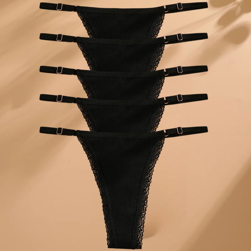 5-Pack Low-Rise Cotton Thong Panties – Assorted Colors