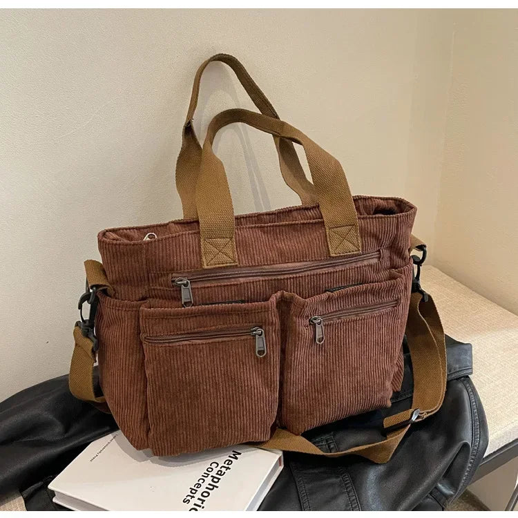 Bolsa Tiracolo de Veludo Cotelê Grande Capacidade