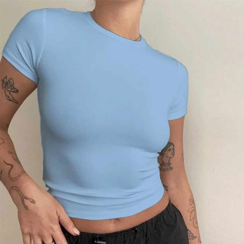 Camiseta Feminina Básica de Manga Curta Slim – Casual Moda Verão