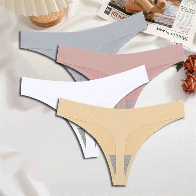4-Piece Satin-Touch Seamless Thong Set – Low Rise