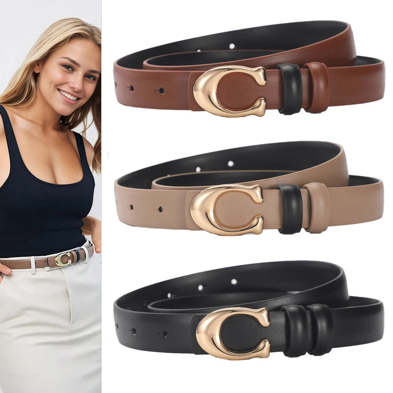 Cinto Feminino Fivela em C com Acabamento Liso