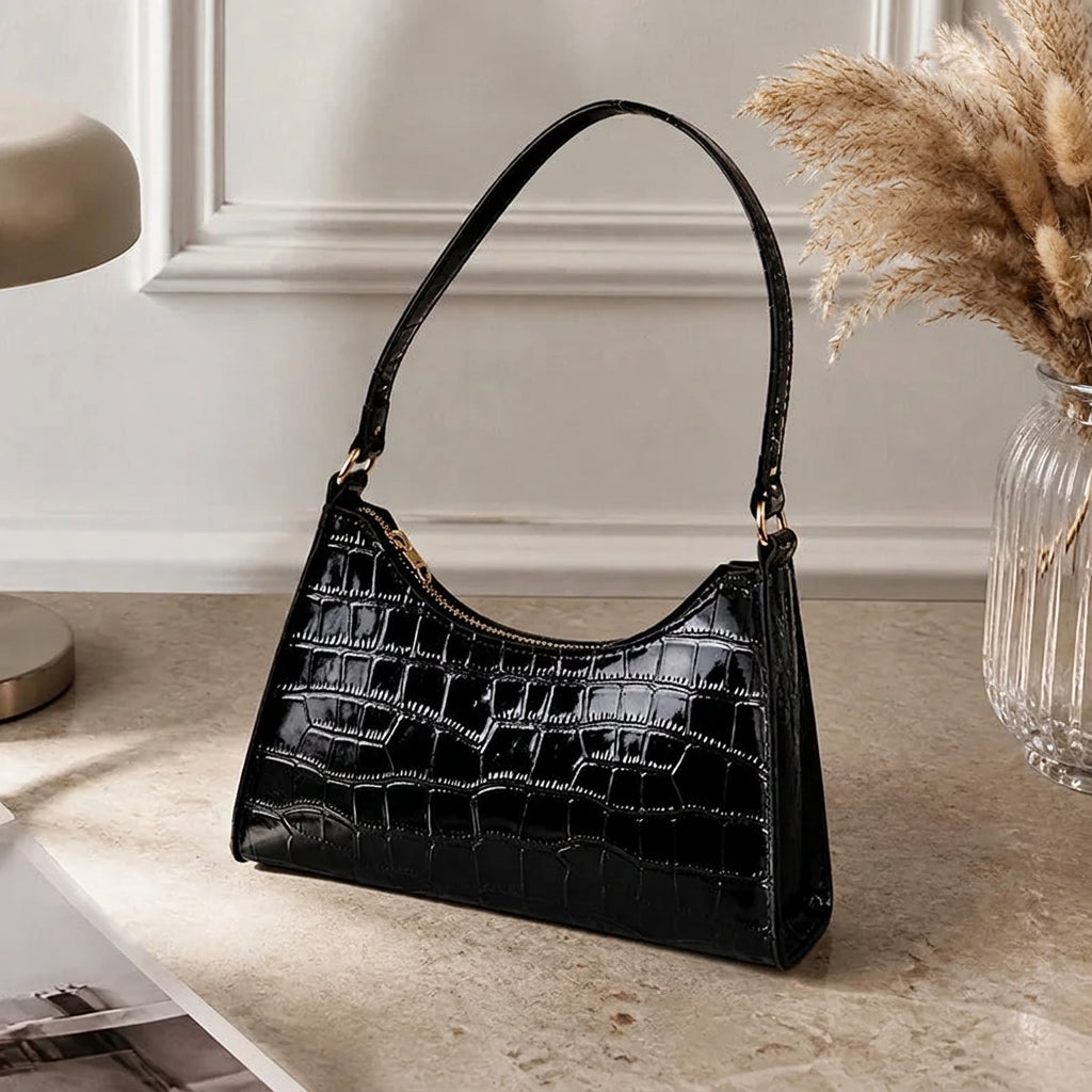 Bolsa Baguete Feminina Textura Croco – Preta ou Vermelha