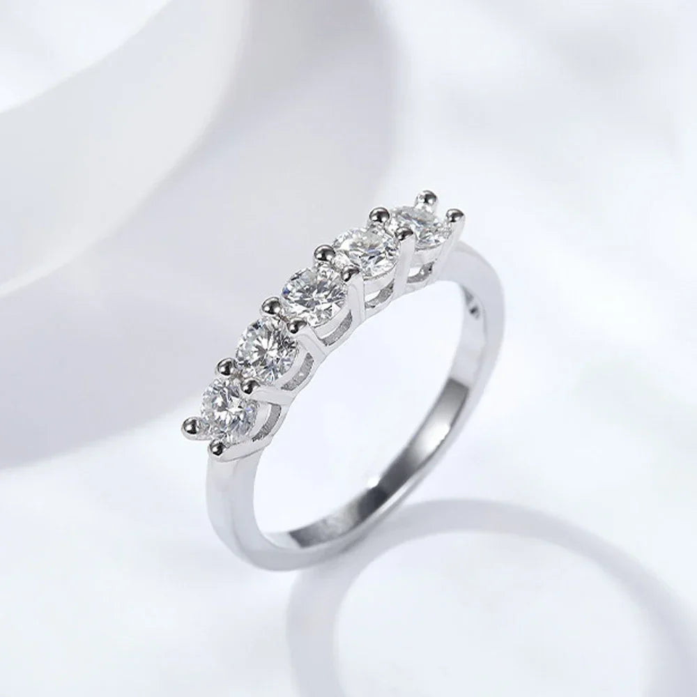 Anel Moissanite Prata 925 Aliança Clássica