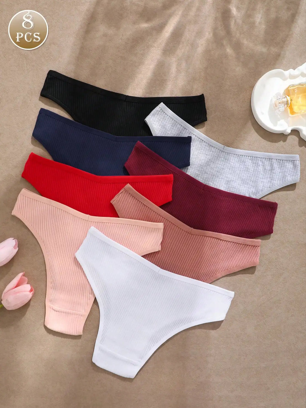 Kit 8 Calcinhas Macias Cintura Baixa em V Alta Elasticidade Confortáveis Feminina