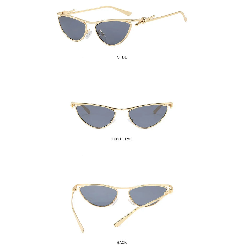 Óculos de Sol Gatinho Triangular Y2K Feminino, Design Punk com Armação Metálica