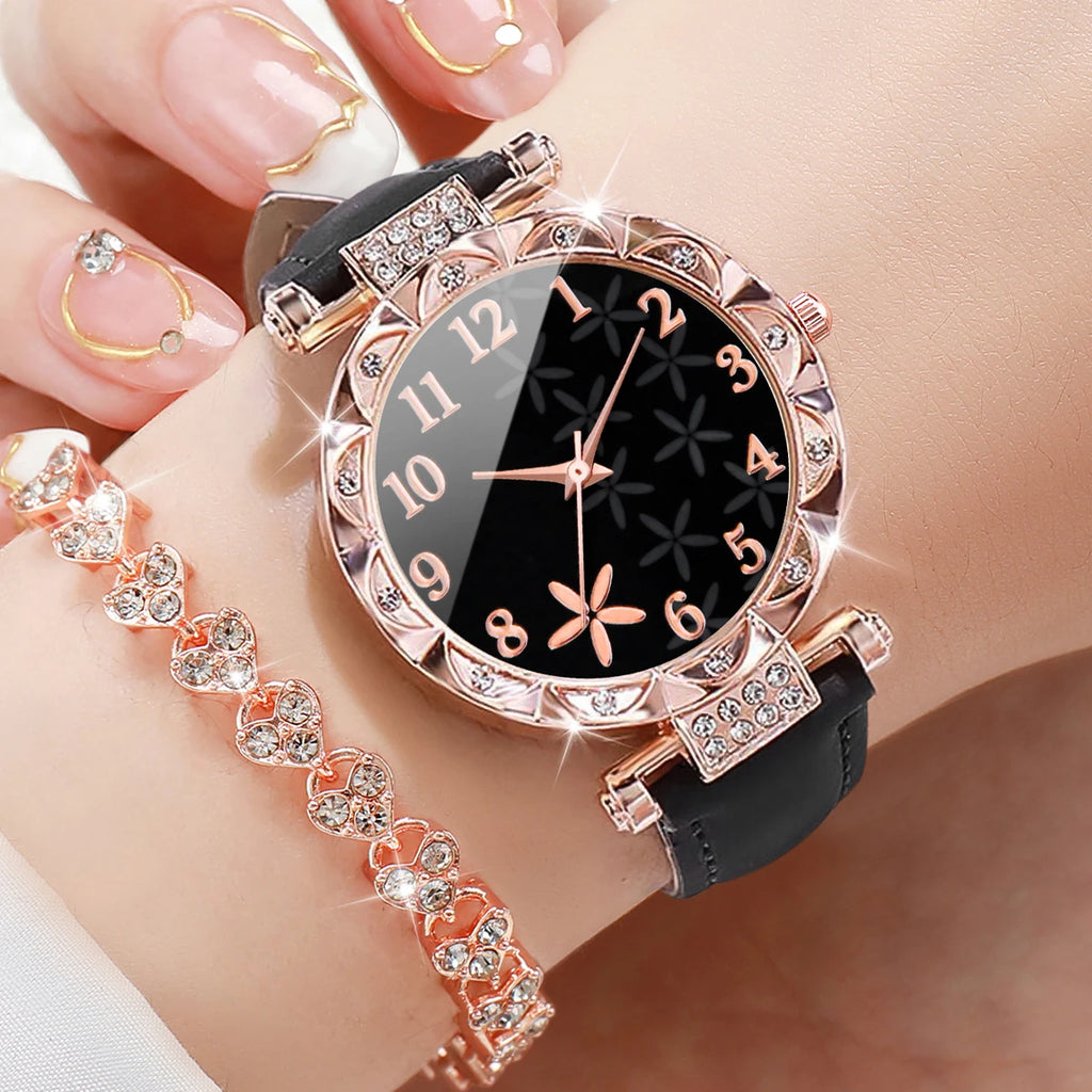 Conjunto Relógio Feminino com Pulseira Strass 2 Peças